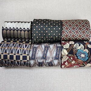 Designer Men's Ties 100% Silk Dark Colors Lot of 6